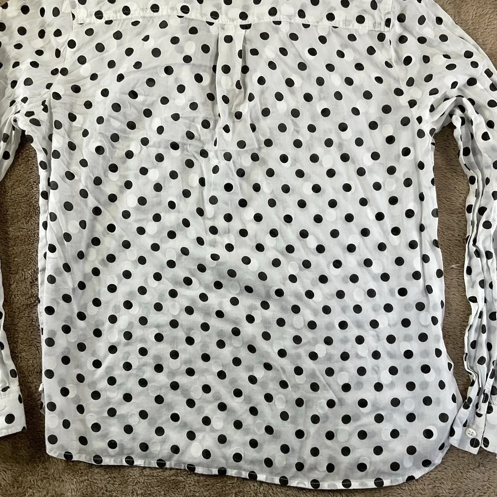 J. Crew Womens Polka Dot Popover Shirt Black White Cotton Long Sleeve Size L 267